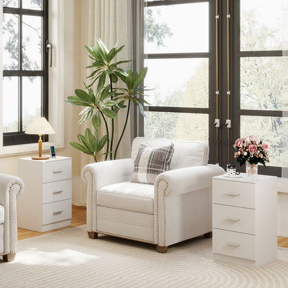 Set of 2 Nightstand with Charging Station End Table with 3 Storage Drawers Bedside Table for Bedroom-White