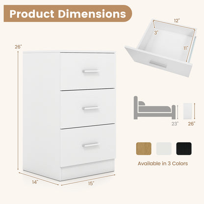 Set of 2 Nightstand with Charging Station End Table with 3 Storage Drawers Bedside Table for Bedroom-White