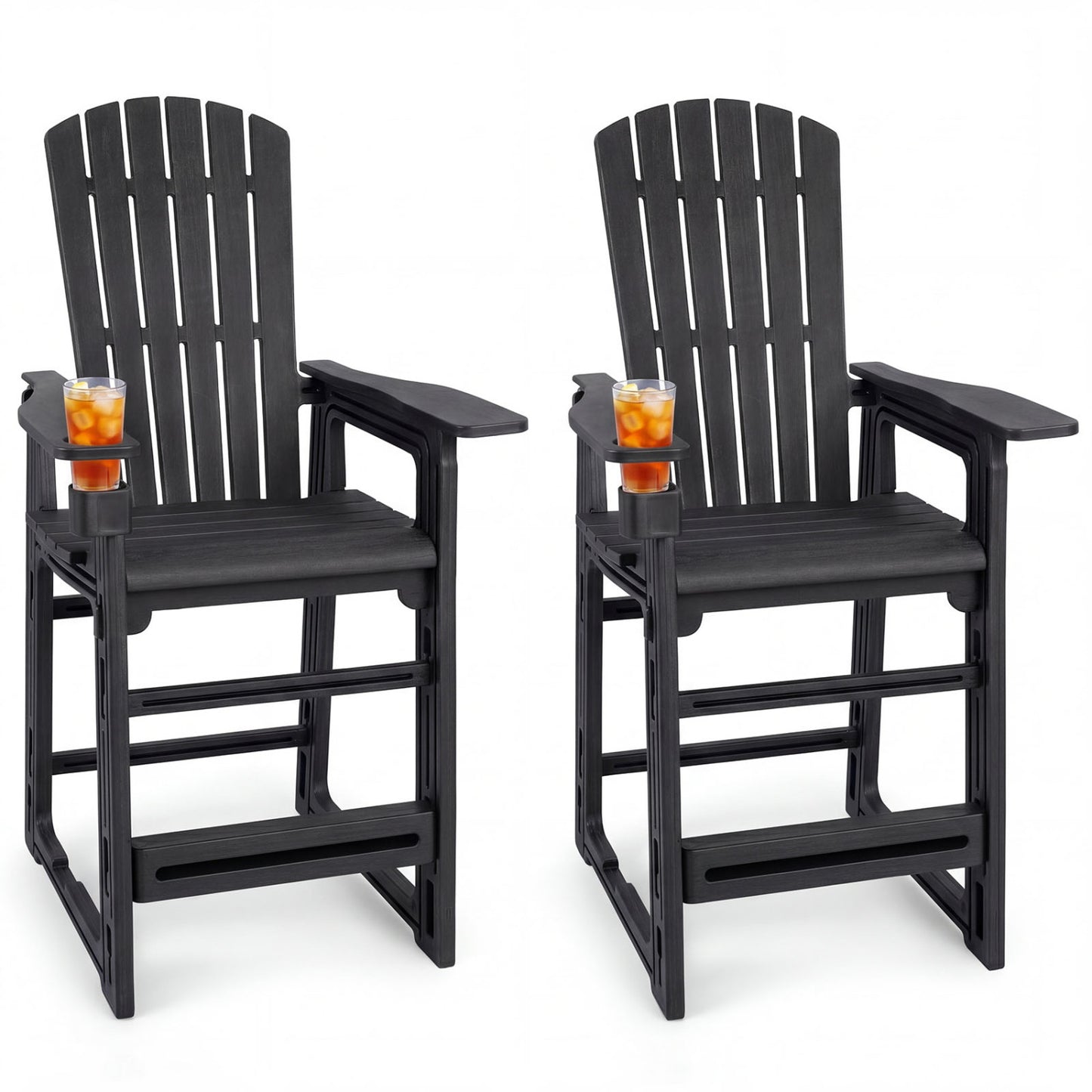 Outdoor Bar Stool Set of 2 with Backrest and Armrests 29"