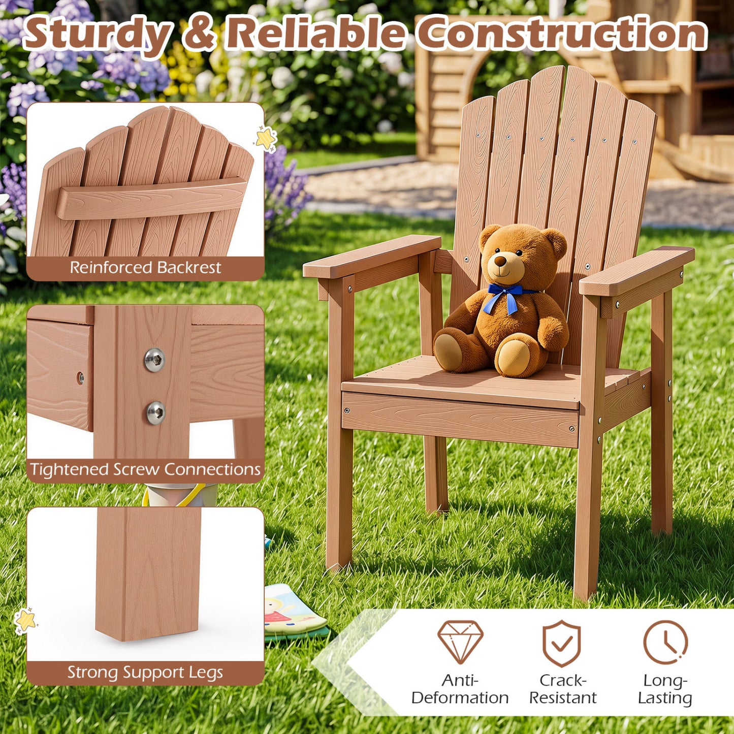 Adirondack Chairs Set of 2 with High Backrest - Brown