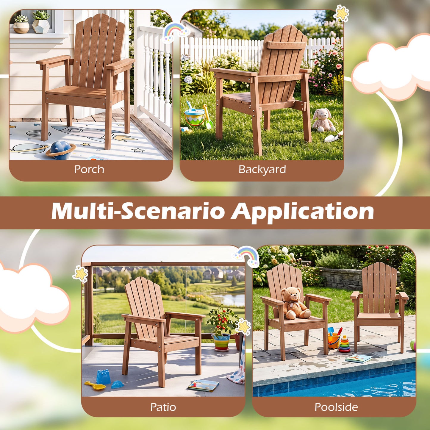 Adirondack Chairs Set of 2 with High Backrest - Brown