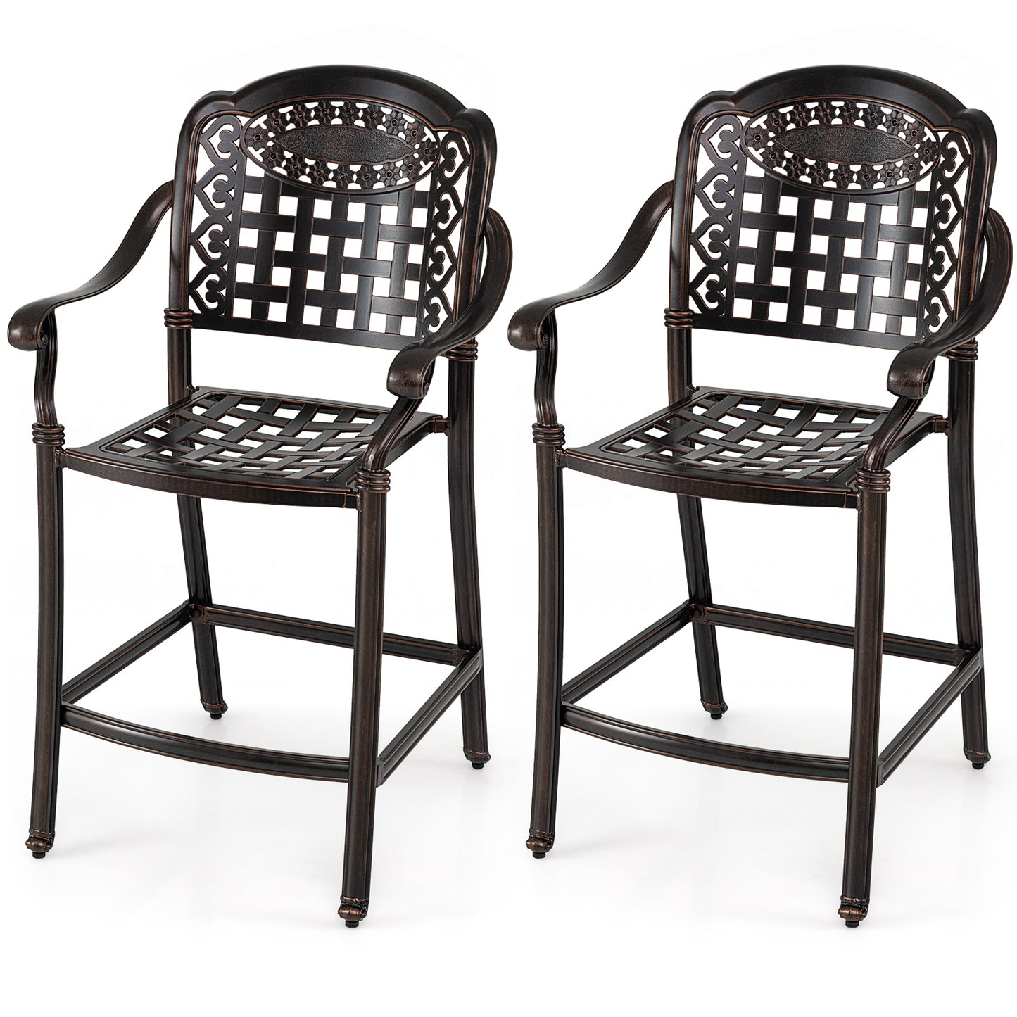 Set of 2 Outdoor Bar Stool 25.5 Inch Counter Height Cast Aluminum Bar Chairs-Copper