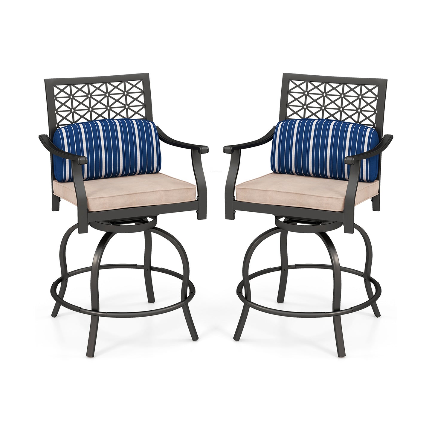 Set of 2 Outdoor Bar Height Chair with Soft Cushions