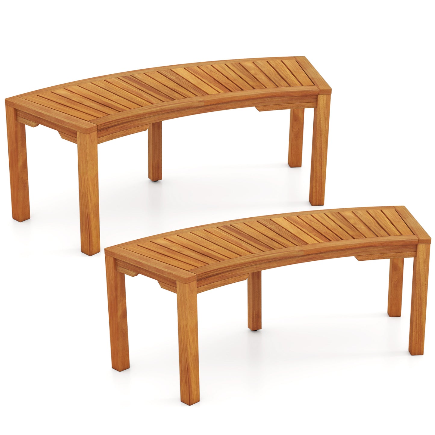 Set of 1 Outdoor Bench Acacia Wood Curved Garden Bench 2-Person - Person