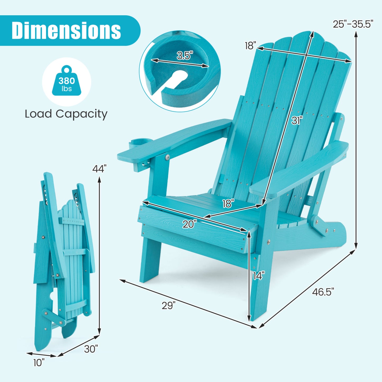 Folding Adirondack Chairs Set of 2 with Adjustable Backrest