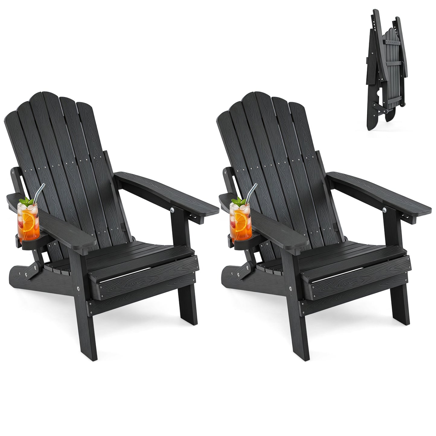 Folding Adirondack Chairs Set of 2 with Adjustable Backrest