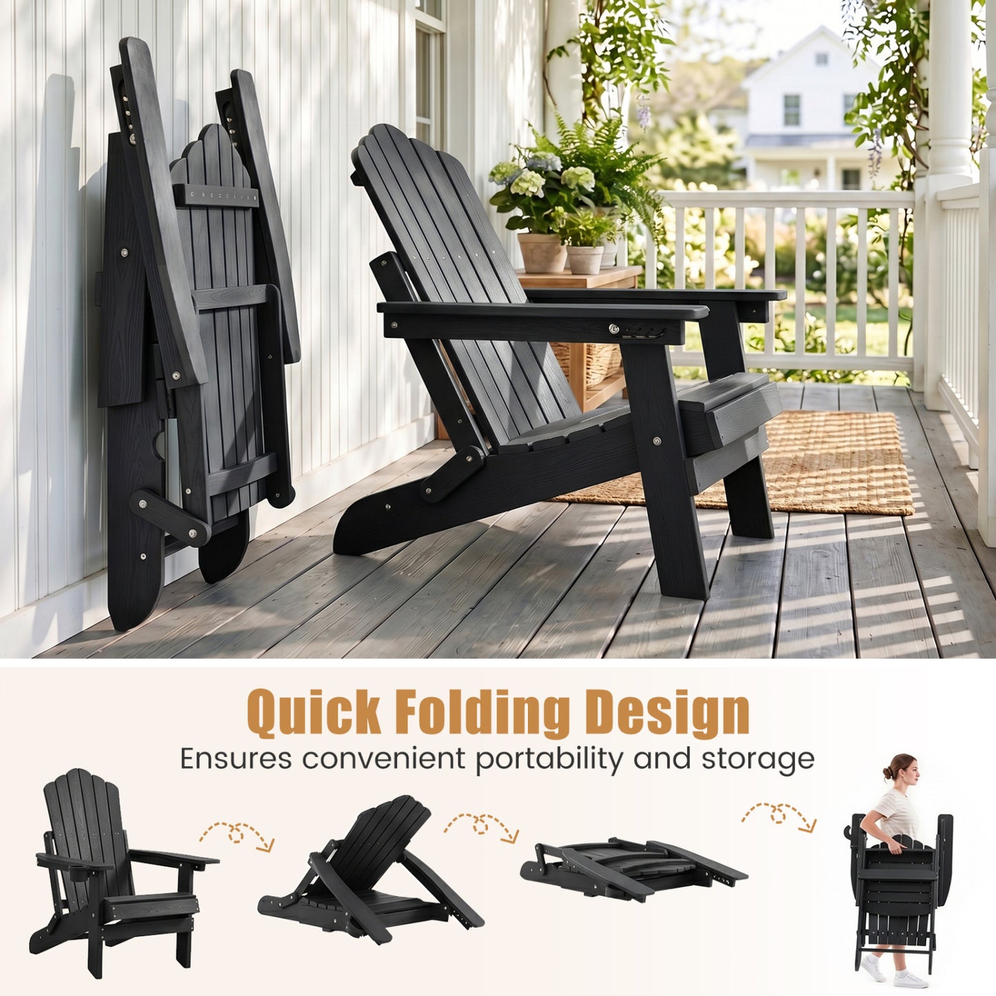 Folding Adirondack Chairs Set of 2 with Adjustable Backrest