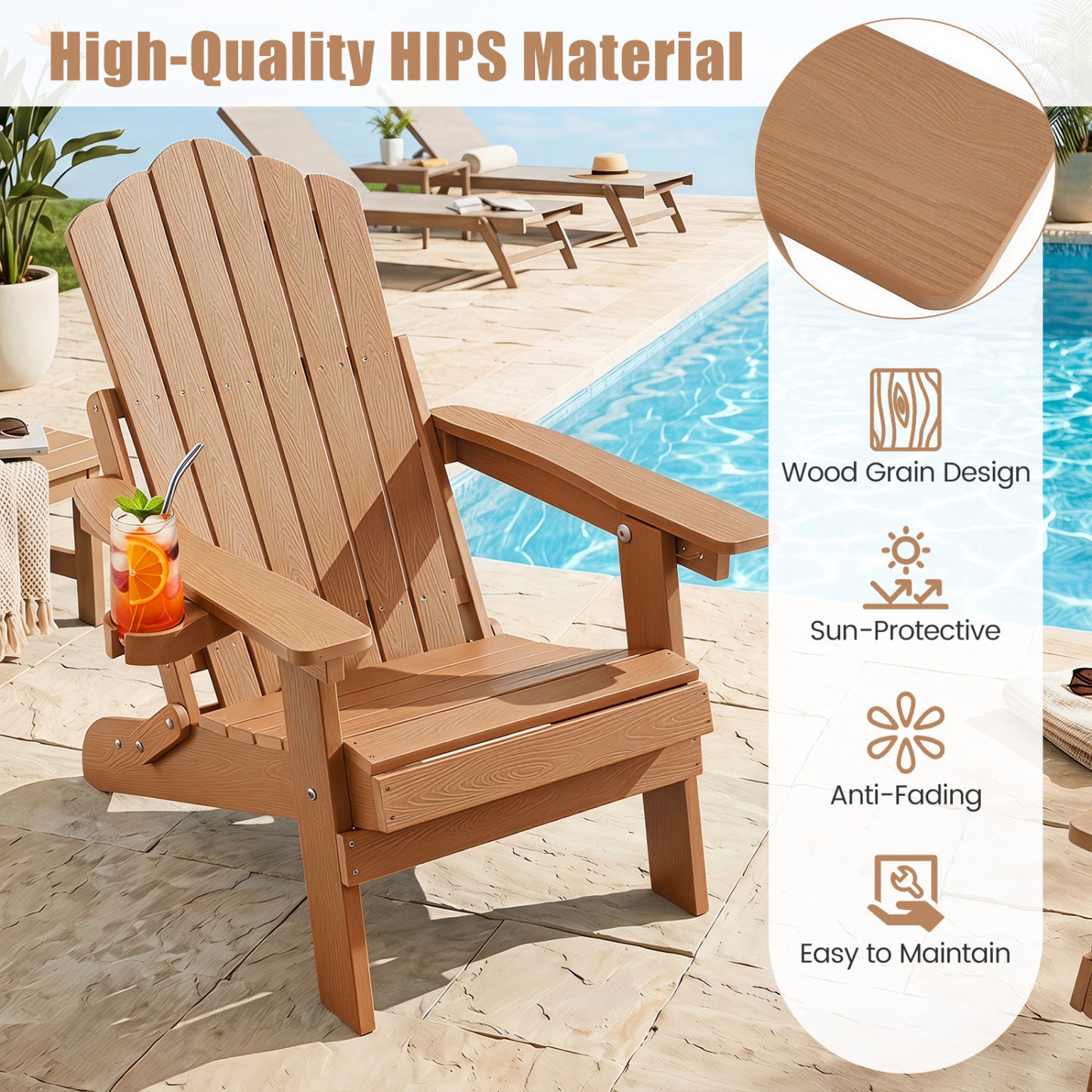 Folding Adirondack Chairs Set of 2 with Adjustable Backrest