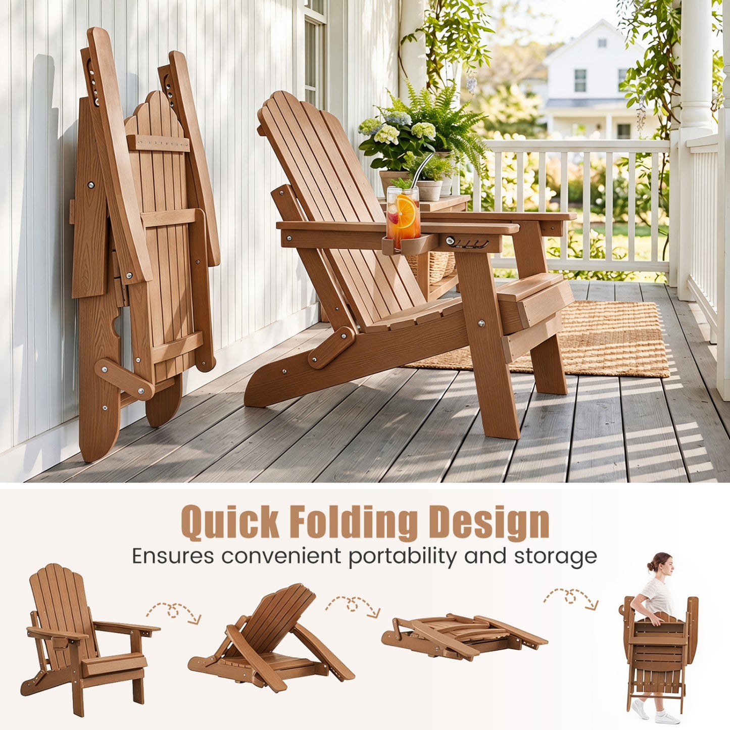 Folding Adirondack Chairs Set of 2 with Adjustable Backrest