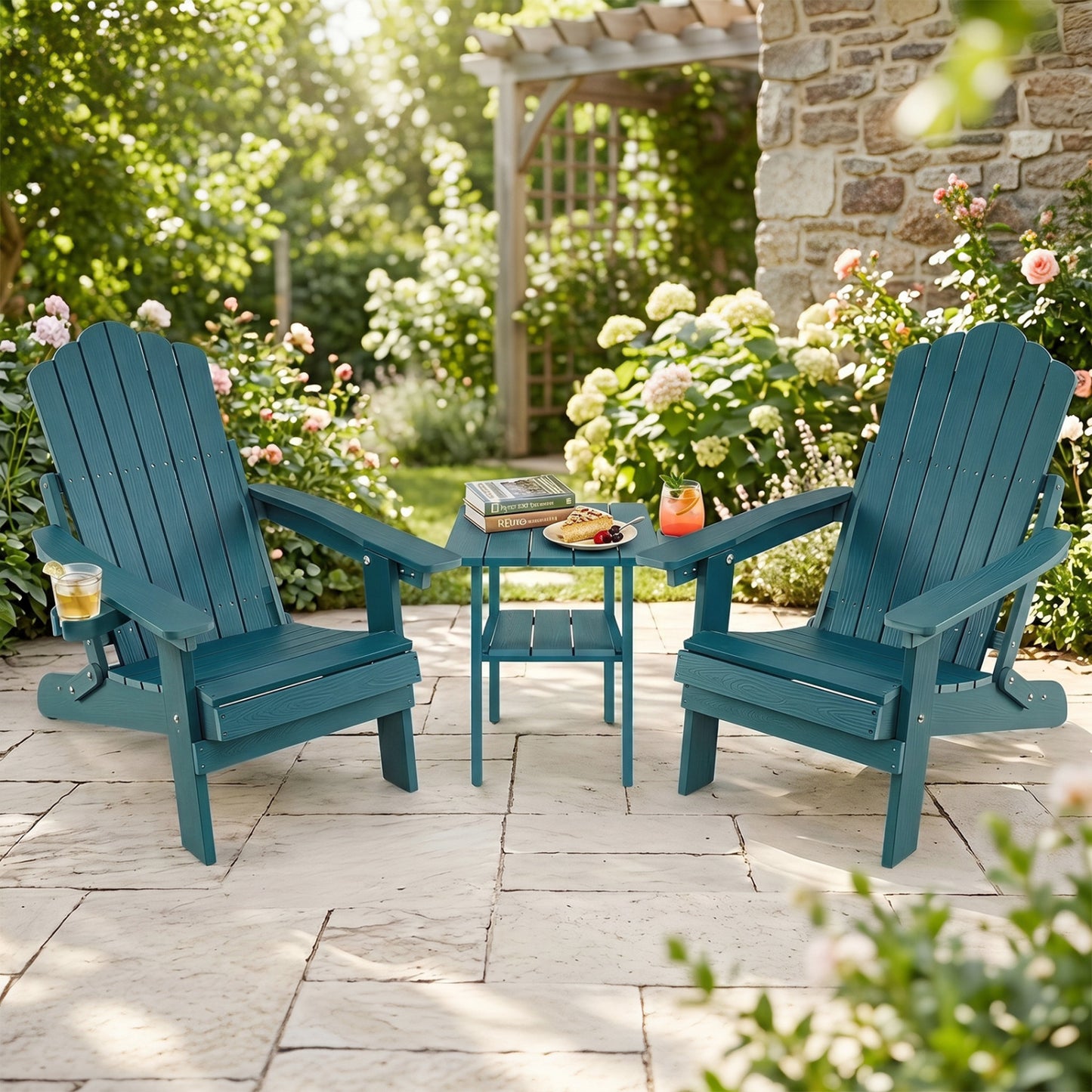 Folding Adirondack Chairs Set of 2 with Adjustable Backrest
