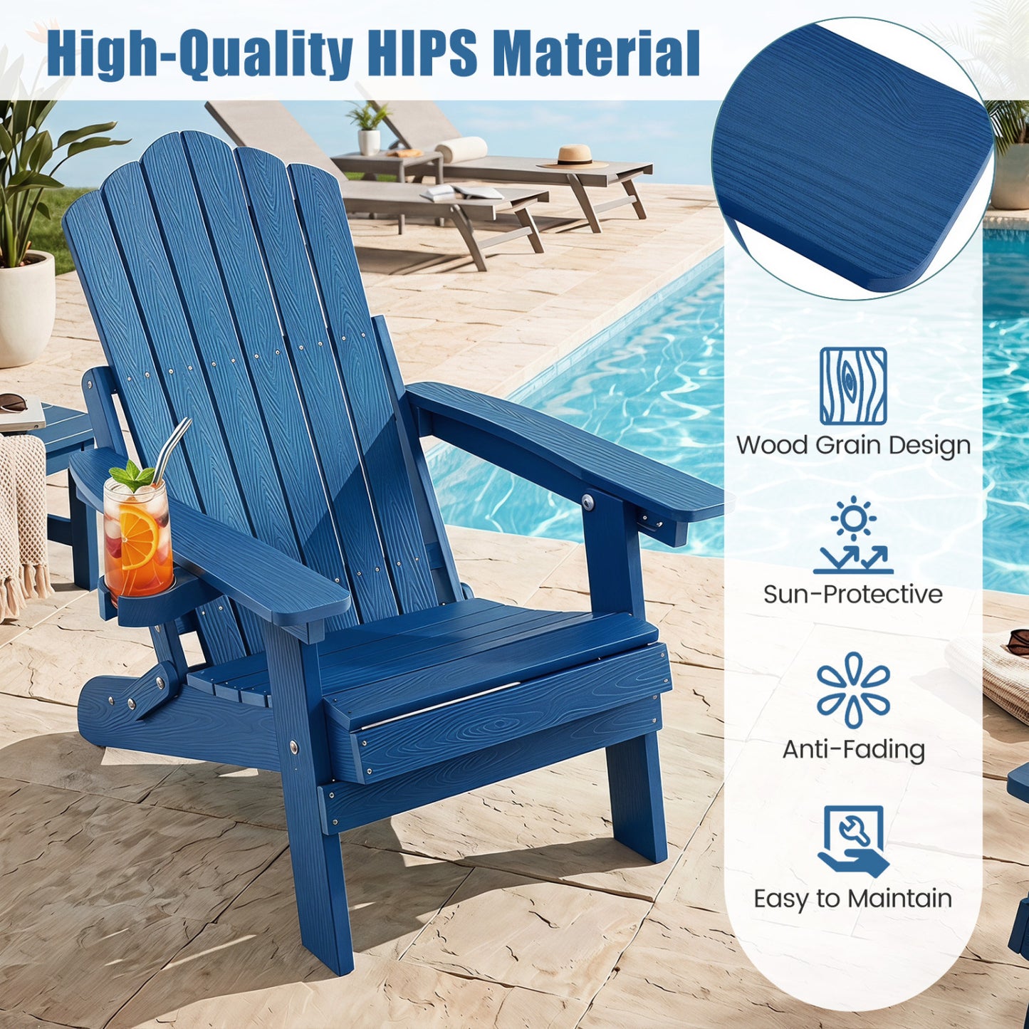 Folding Adirondack Chairs Set of 2 with Adjustable Backrest