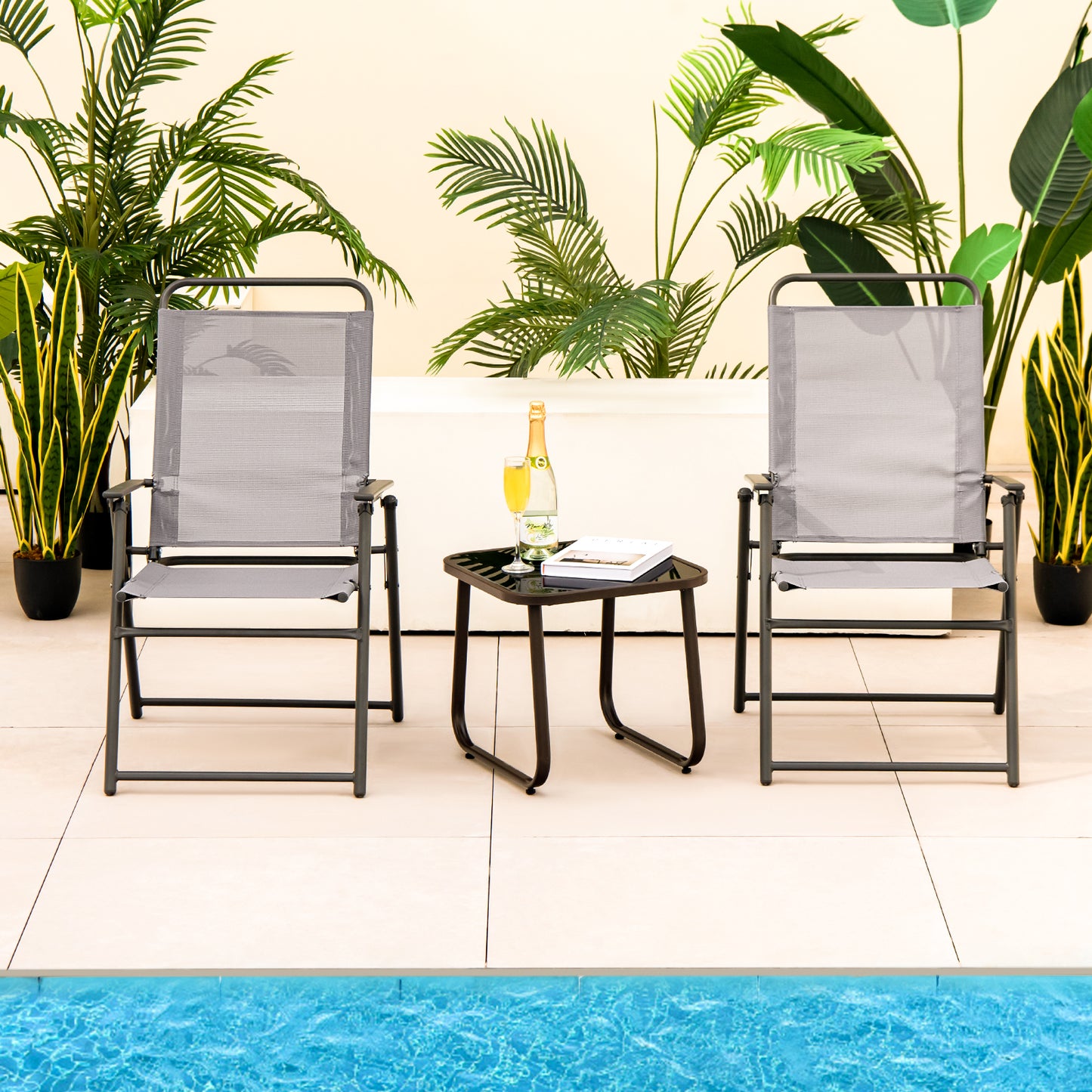 Outdoor Folding Sling Chairs with Armrest and Backrest