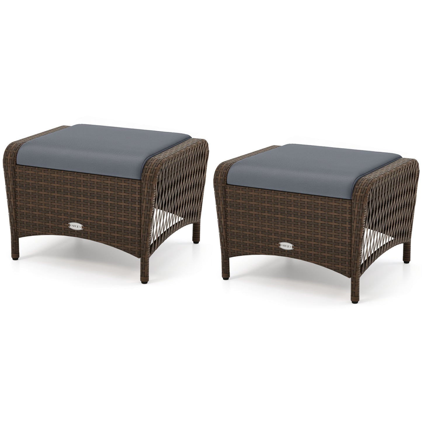 Outdoor PE Wicker Ottomans Set of 2 with Removable Cushions