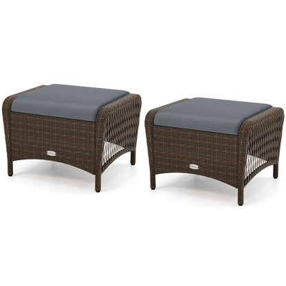Outdoor PE Wicker Ottomans Set of 2 with Removable Cushions