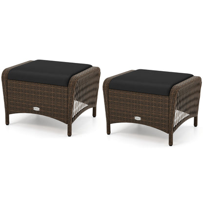 Outdoor PE Wicker Ottomans Set of 2 with Removable Cushions