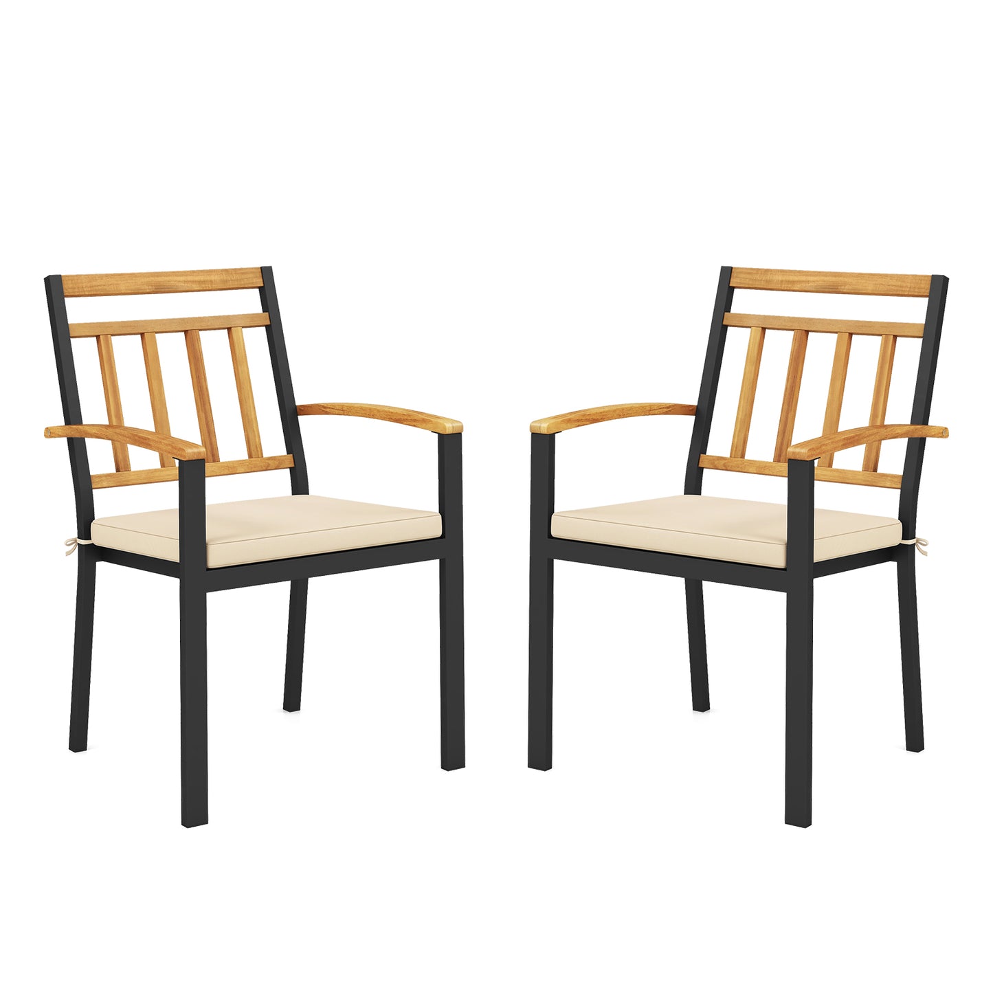 Set of 2 Patio Dining Chairs with Removable Padded Cushions