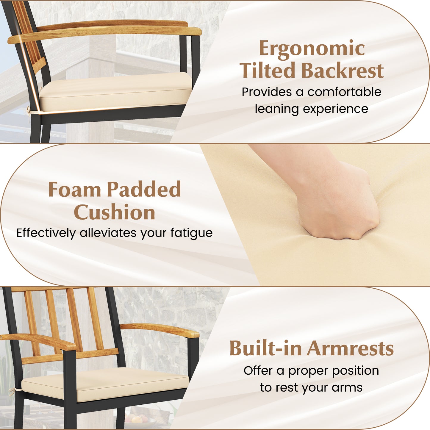 Set of 2 Patio Dining Chairs with Removable Padded Cushions