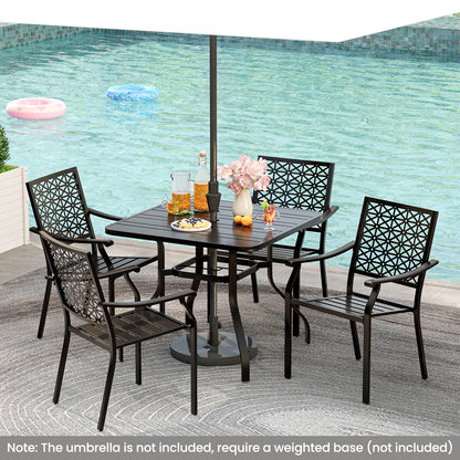 Set of 2 Patio Dining Chairs with Curved Armrests and Reinforced Steel Frame