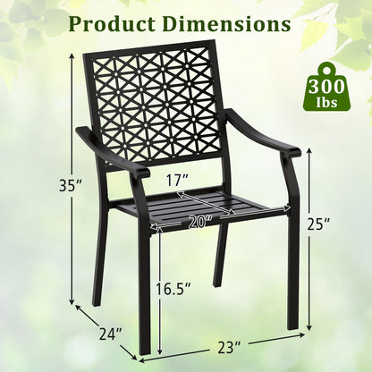 Set of 2 Patio Dining Chairs with Curved Armrests and Reinforced Steel Frame