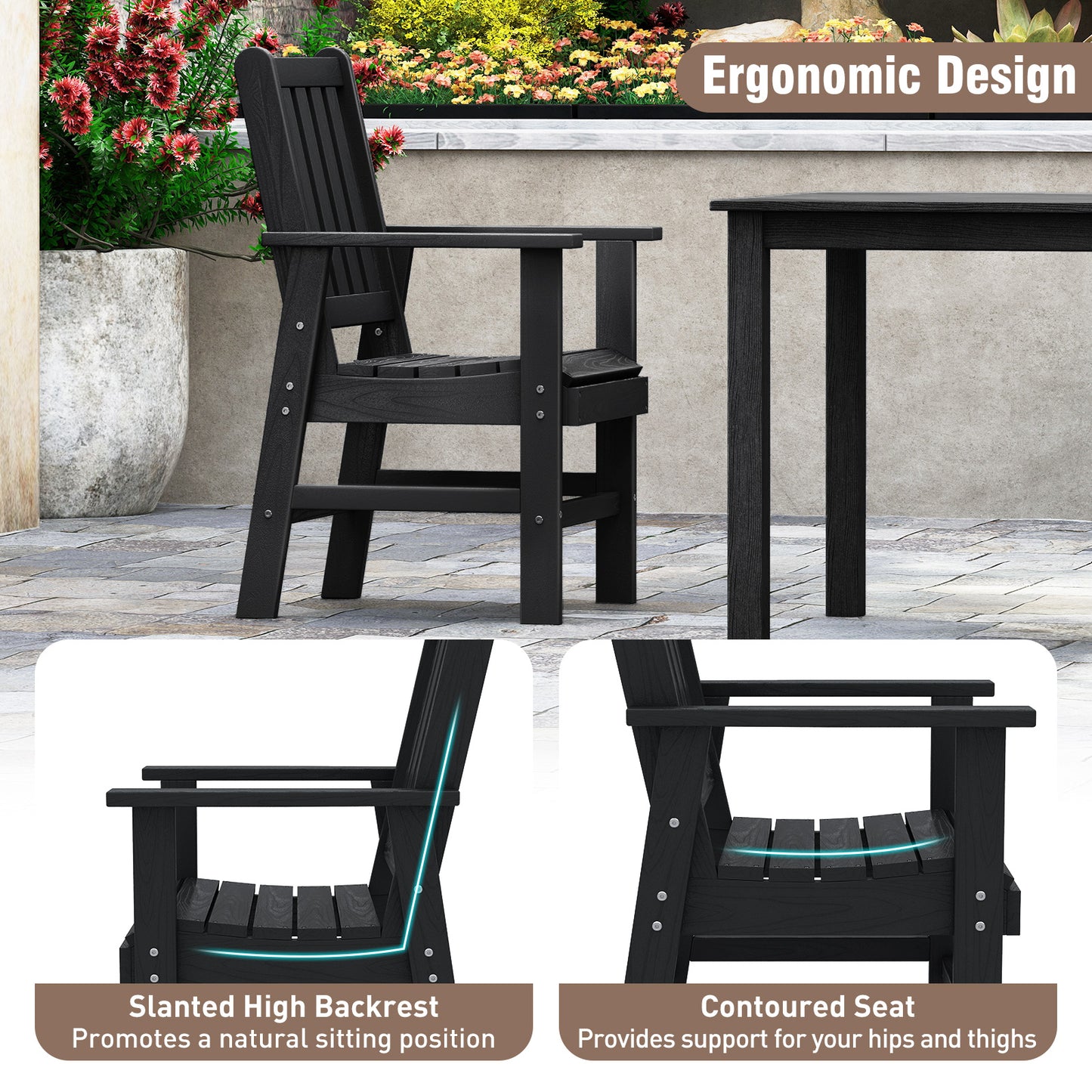 Set of 2 Patio Dining Chairs with Wide Armrests-Black