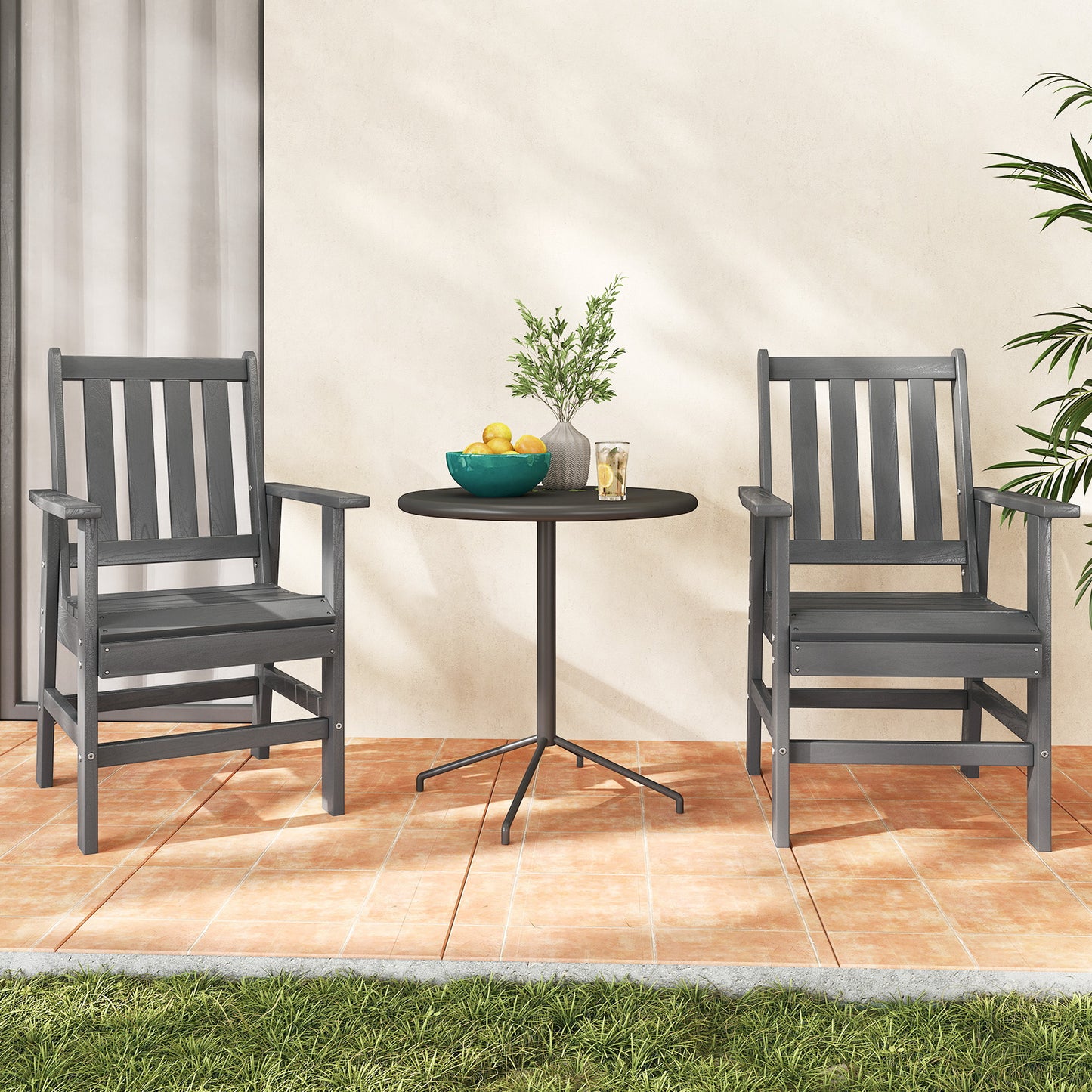 Set of 2 Patio Dining Chairs with Wide Armrests-Gray