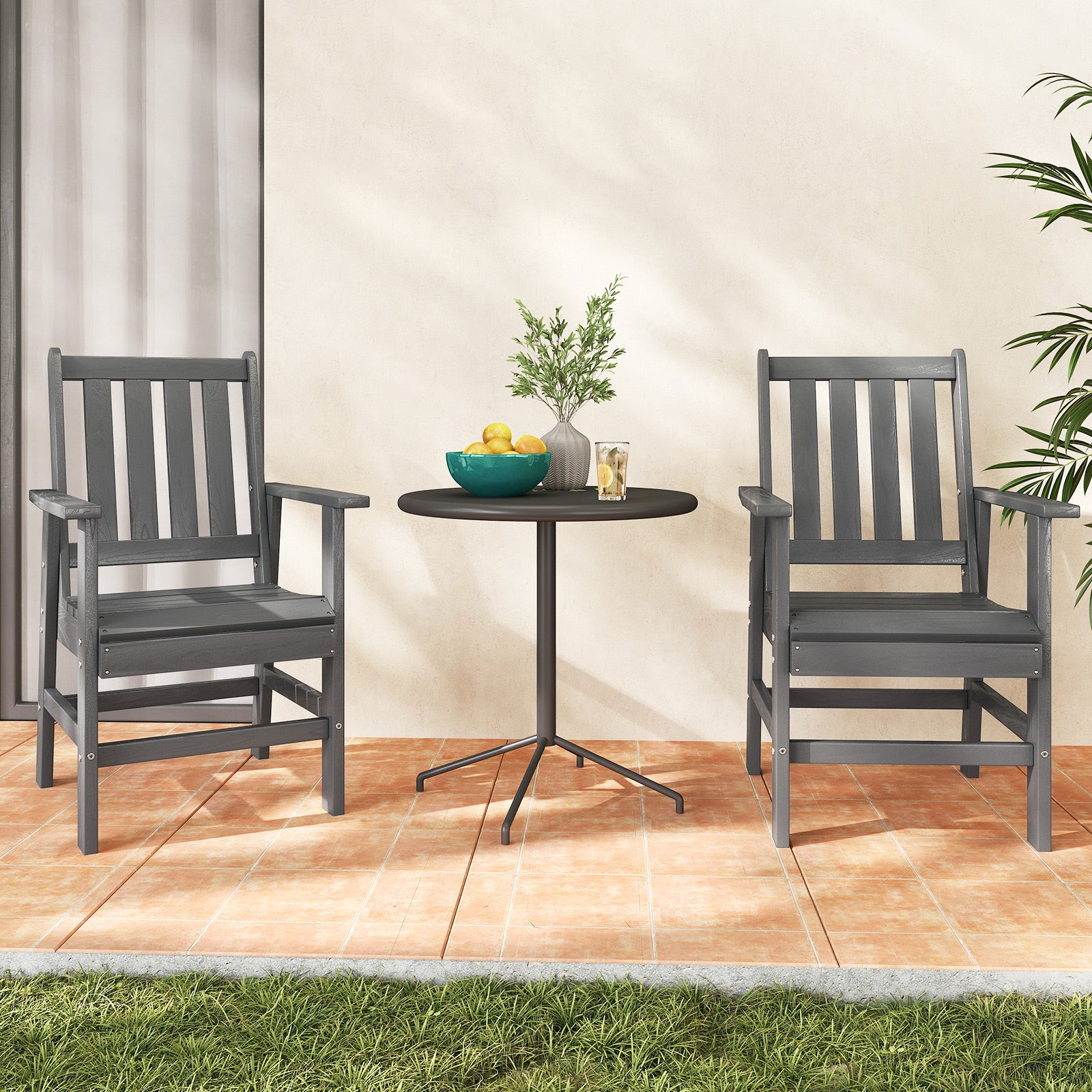 Set of 2 Patio Dining Chairs with Wide Armrests-Gray