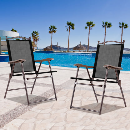 Set of 2 Patio Folding Sling Back Camping Deck Chairs