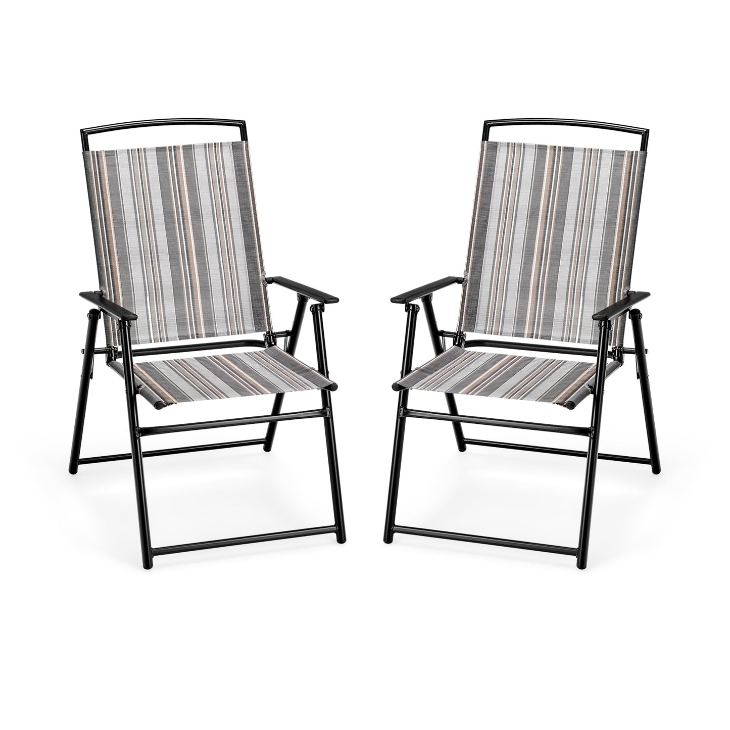 Set of 2 Patio Folding Sling Chairs Space-saving Dining Chair-Gray