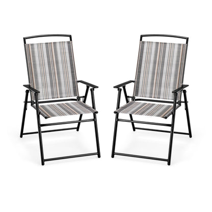 Set of 2 Patio Folding Sling Chairs Space-saving Dining Chair-Gray