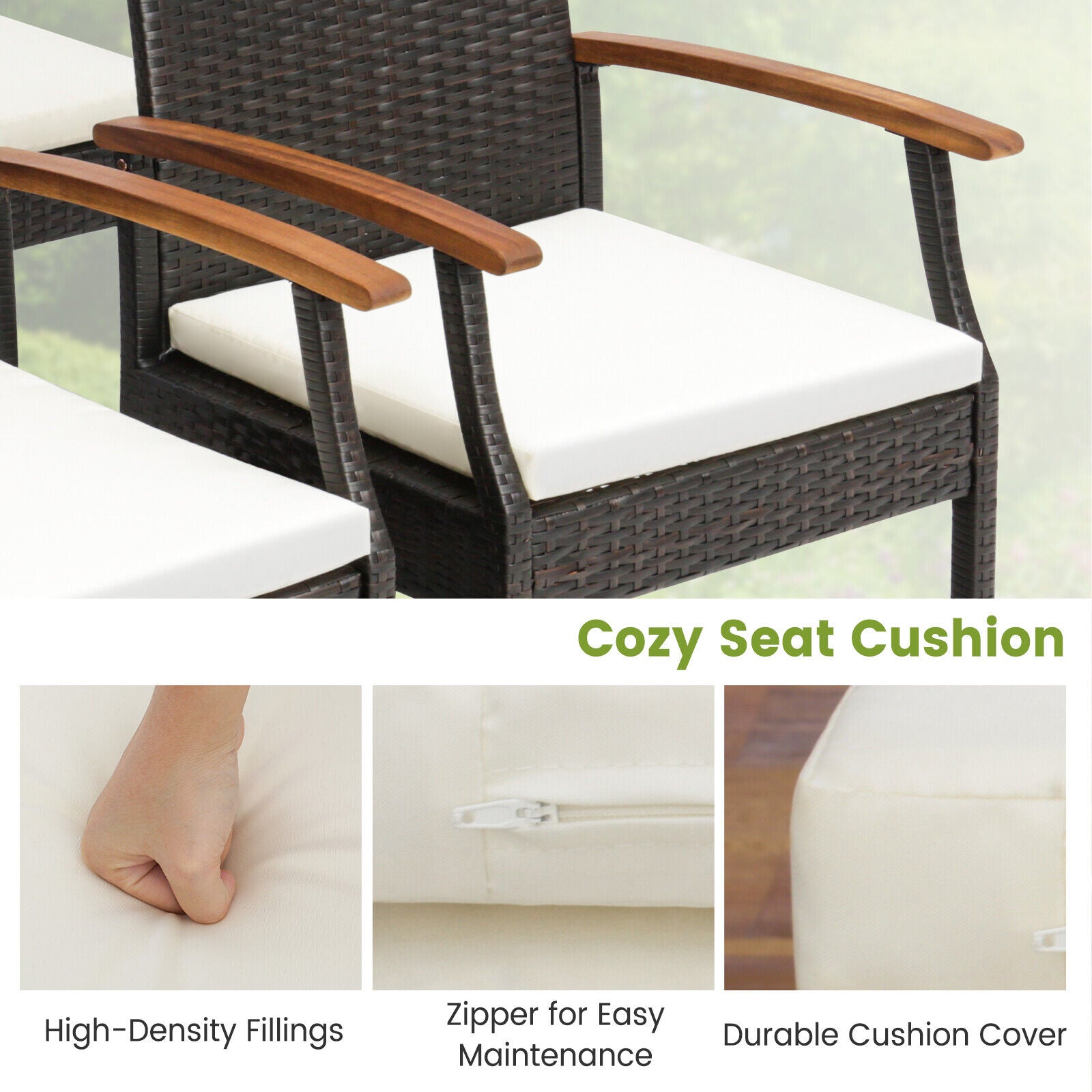 Patio Wicker Chair Set of 2 with Soft Zippered Cushion