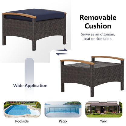 Set of 2 Fade-Resistant Wicker Patio Ottoman-Navy - Navy