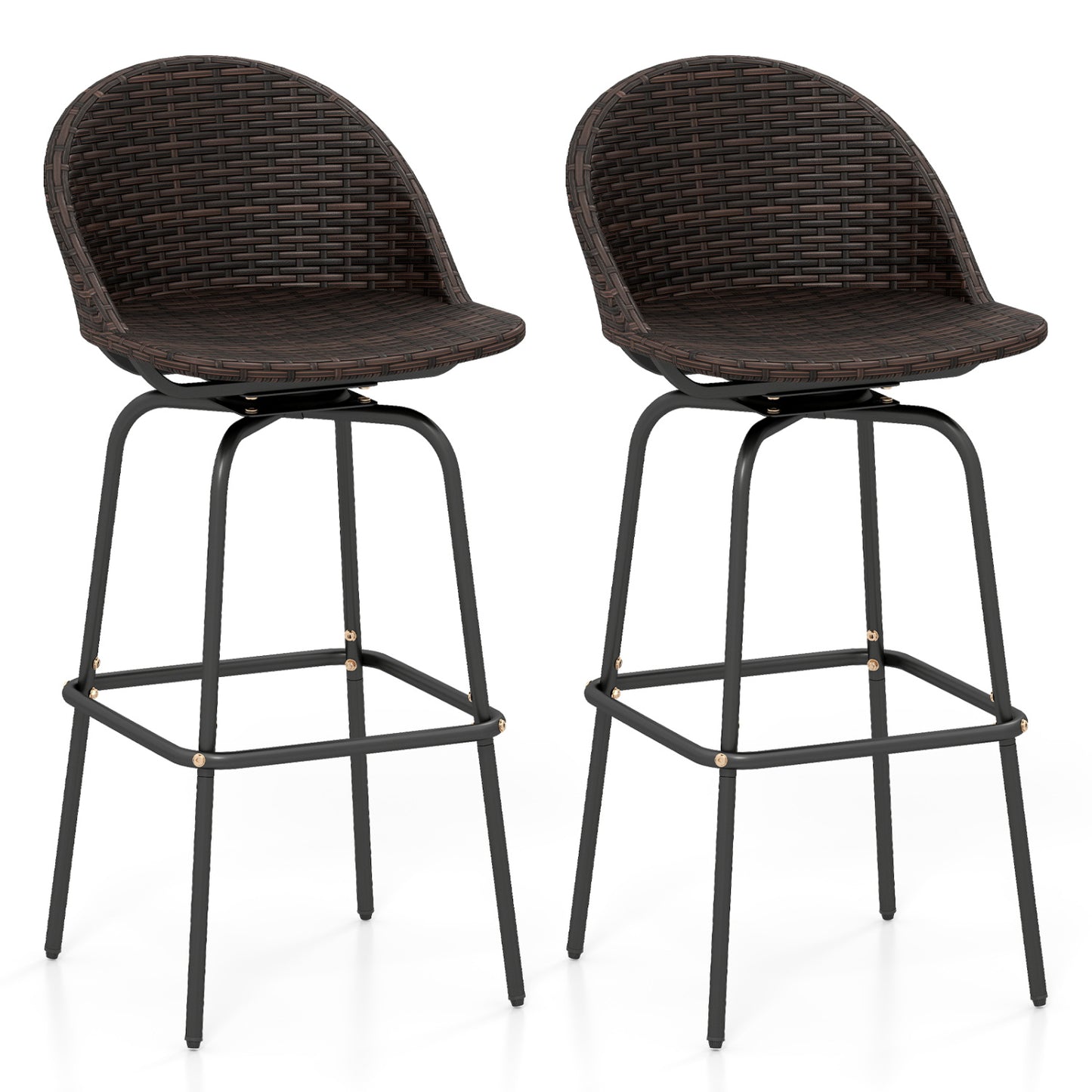 Swivel Patio Bar Stools Set of 2 with Rattan Seat 400 LBS