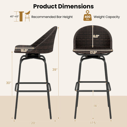 Swivel Patio Bar Stools Set of 2 with Rattan Seat 400 LBS
