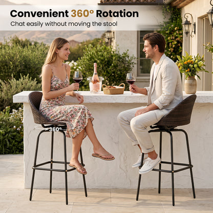Swivel Patio Bar Stools Set of 2 with Rattan Seat 400 LBS