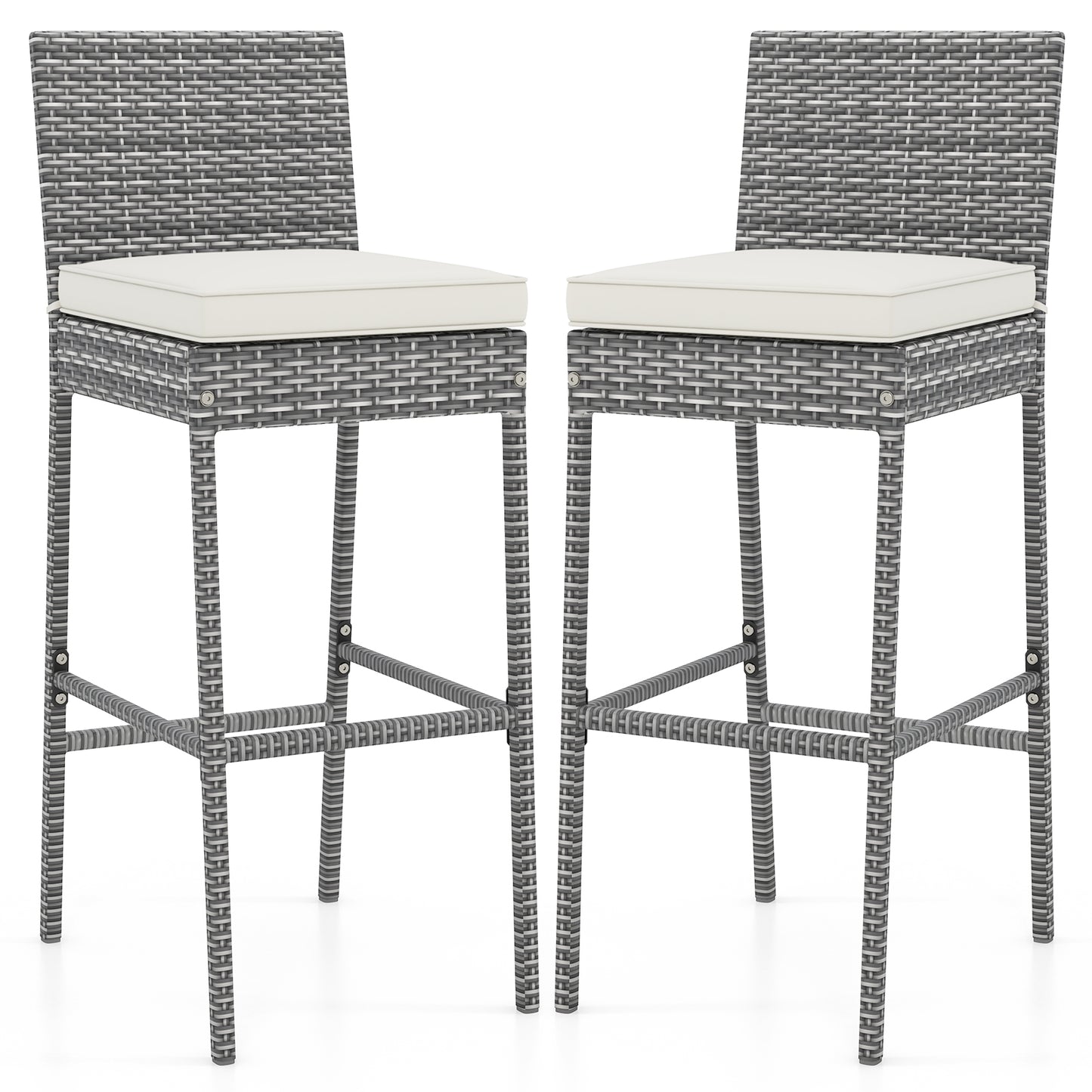 Set of 2/4 Patio Wicker Barstools with Soft Seat Cushion and Cozy Footrest