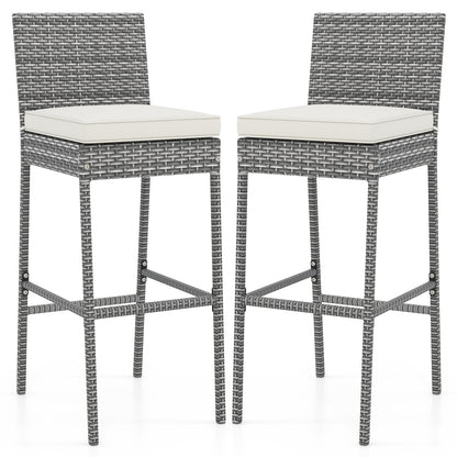 Set of 2/4 Patio Wicker Barstools with Soft Seat Cushion and Cozy Footrest