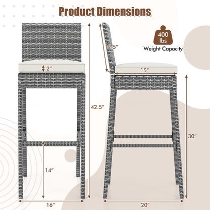 Set of 2/4 Patio Wicker Barstools with Soft Seat Cushion and Cozy Footrest