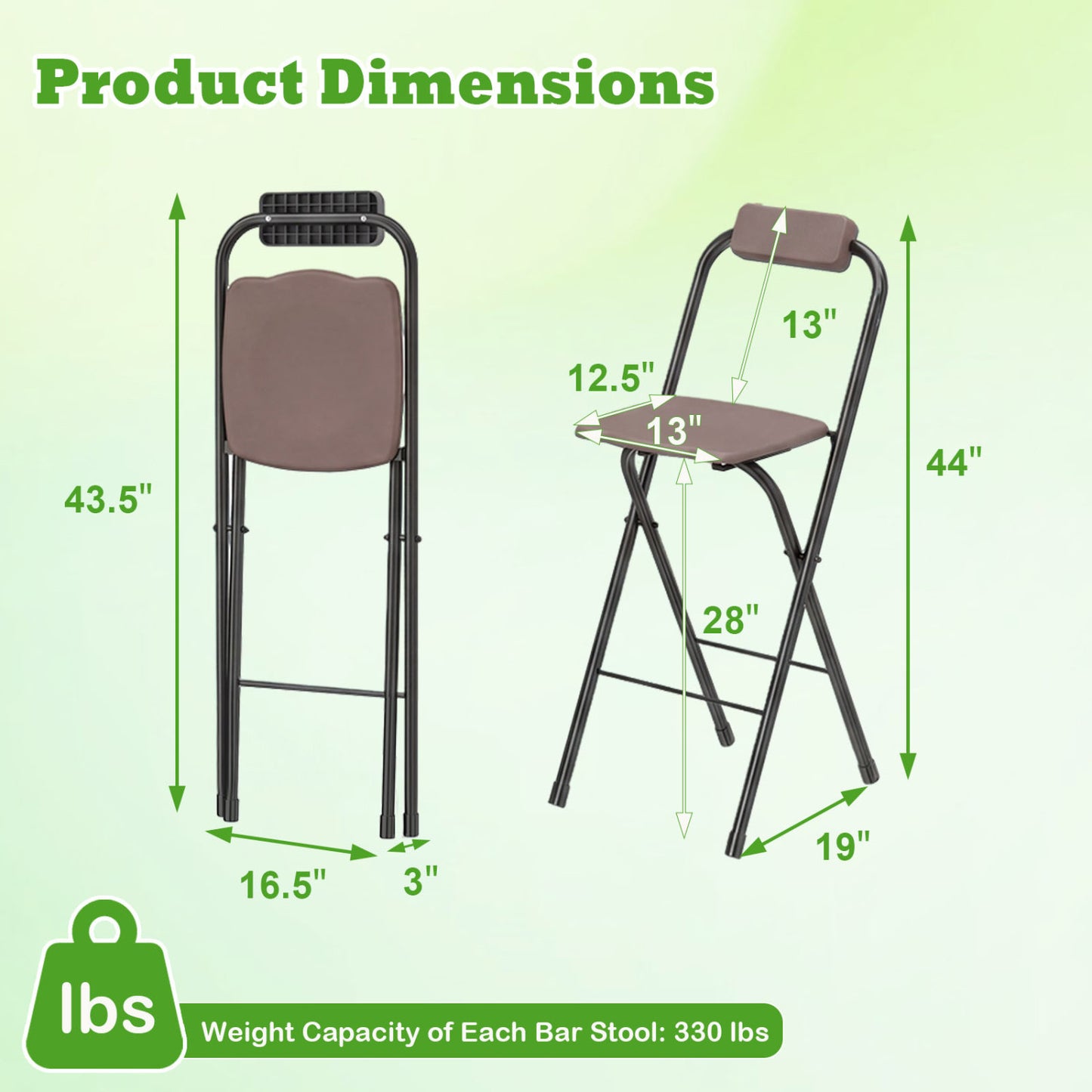 Portable Bar Height Stools Set of 2 with Footrest - Folding