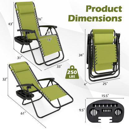 Zero Gravity Lounge Chairs Set of 2 with Cup Holders