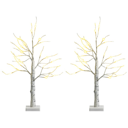 Set of 2 Pre-lit White Twig Birch Tree Battery Powered for Christmas Holiday
