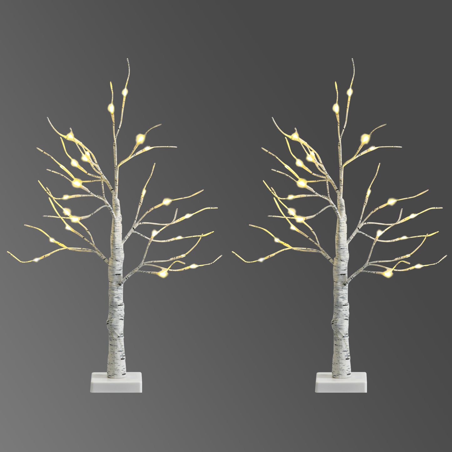 Set of 2 Pre-lit White Twig Birch Tree Battery Powered for Christmas Holiday