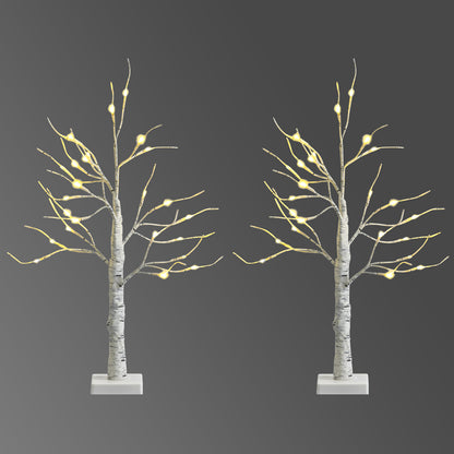Set of 2 Pre-lit White Twig Birch Tree Battery Powered for Christmas Holiday