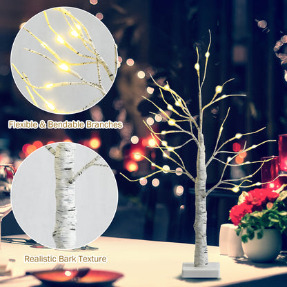 Set of 2 Pre-lit White Twig Birch Tree Battery Powered for Christmas Holiday