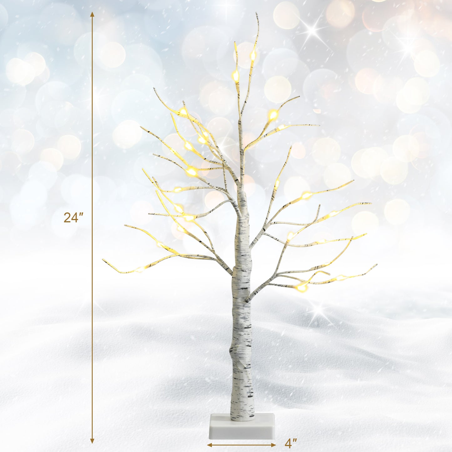 Set of 2 Pre-lit White Twig Birch Tree Battery Powered for Christmas Holiday