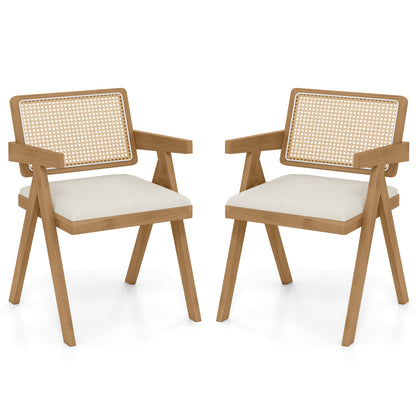 Set of 2 Rattan Accent Chairs with Padded Cushion and Rubber Wood Frame-Beige - Beige