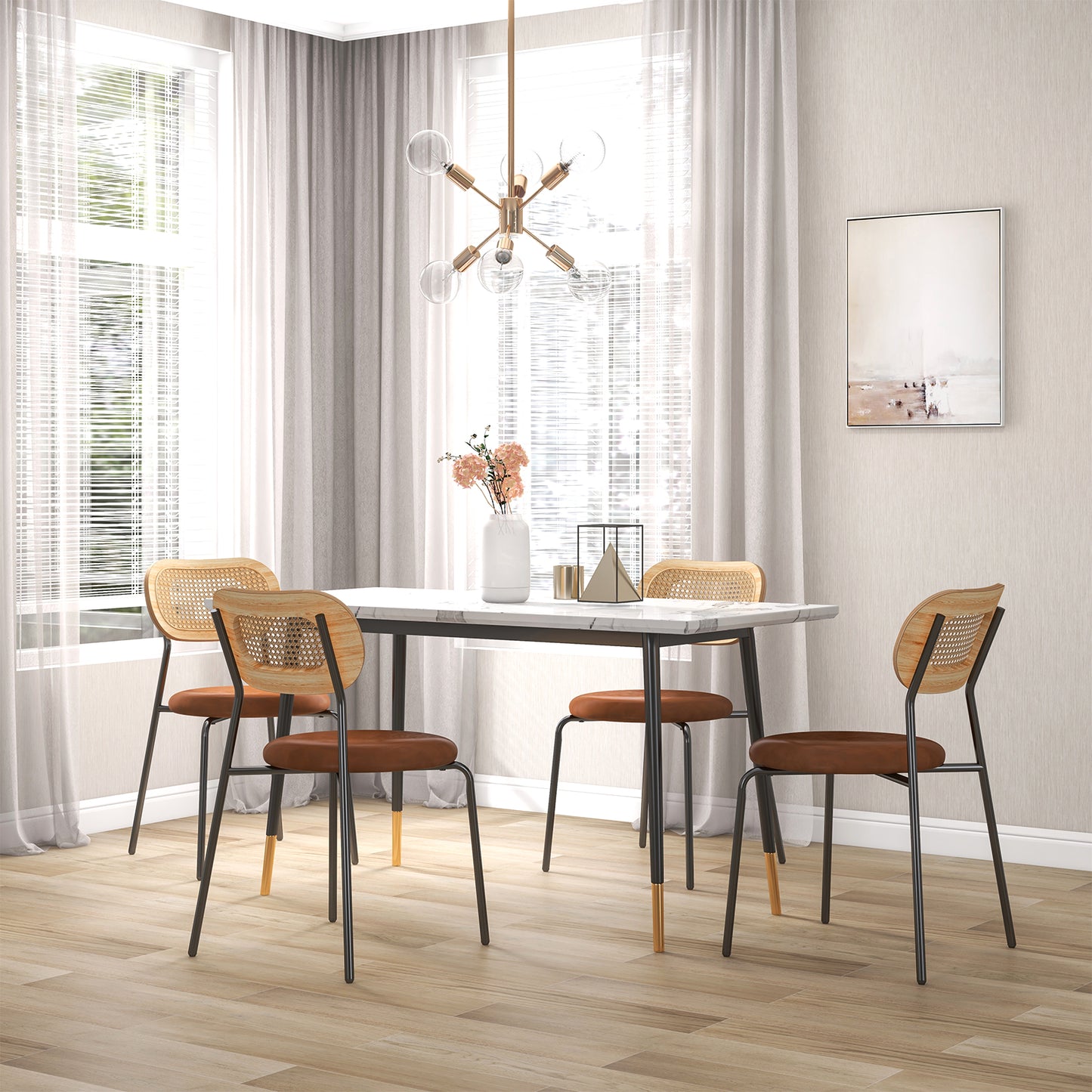 Set of 2 Rattan Dining Chair with Metal Legs-Coffee