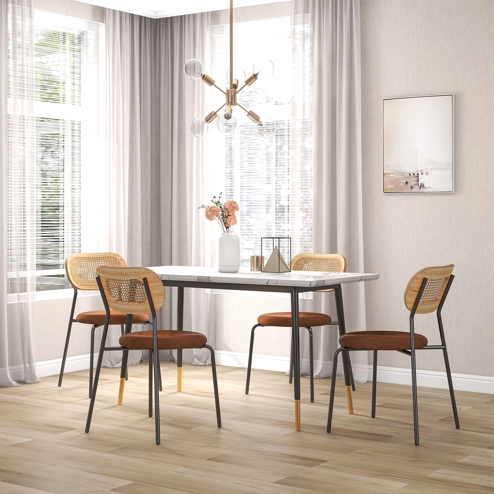 Set of 2 Rattan Dining Chair with Metal Legs-Coffee