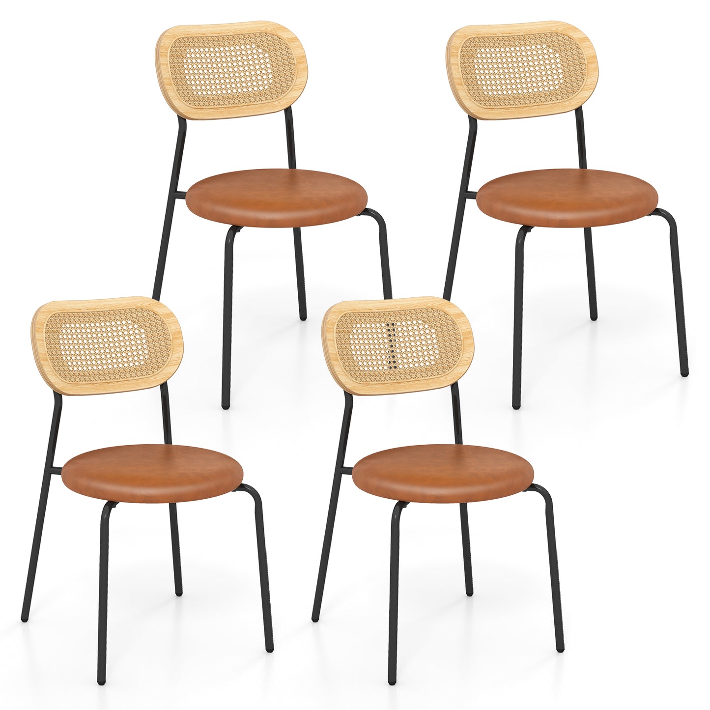 Set of 2 Rattan Dining Chair with Metal Legs-Coffee