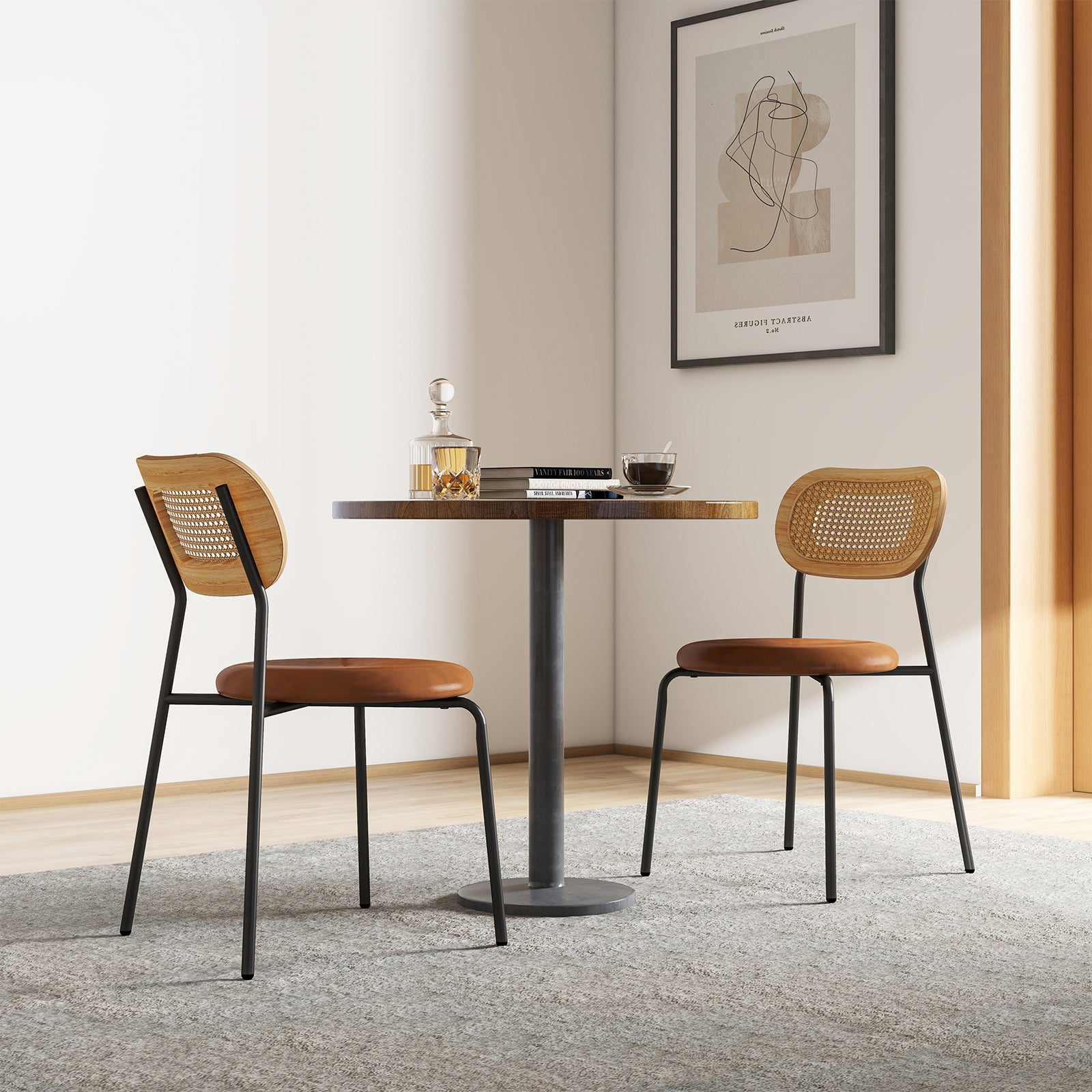 Set of 2 Rattan Dining Chair with Metal Legs-Coffee