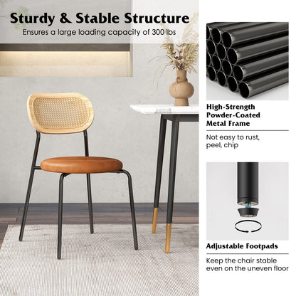 Set of 2 Rattan Dining Chair with Metal Legs-Coffee